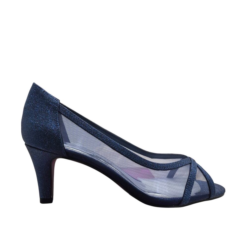 NEW Easy Street Picaboo Peep Toe Pump sparkling navy glitter mesh Women Size 8